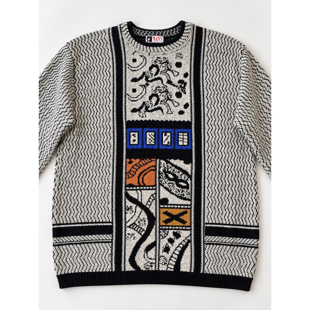 Vintage Man's Fashion 3D Textured Knit Sweater – Men's Medium – 50% Wool